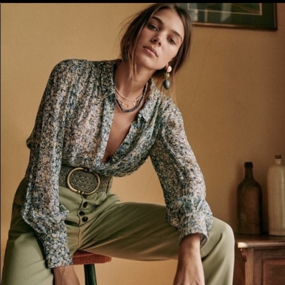 Sezane Tianna Shirt In Blue Floral Size 38 / US 6 / M - Picture 4 of 12